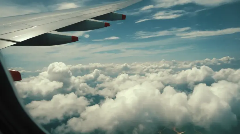 Ala de avión sobre un mar de nubes, vista desde la ventanilla
